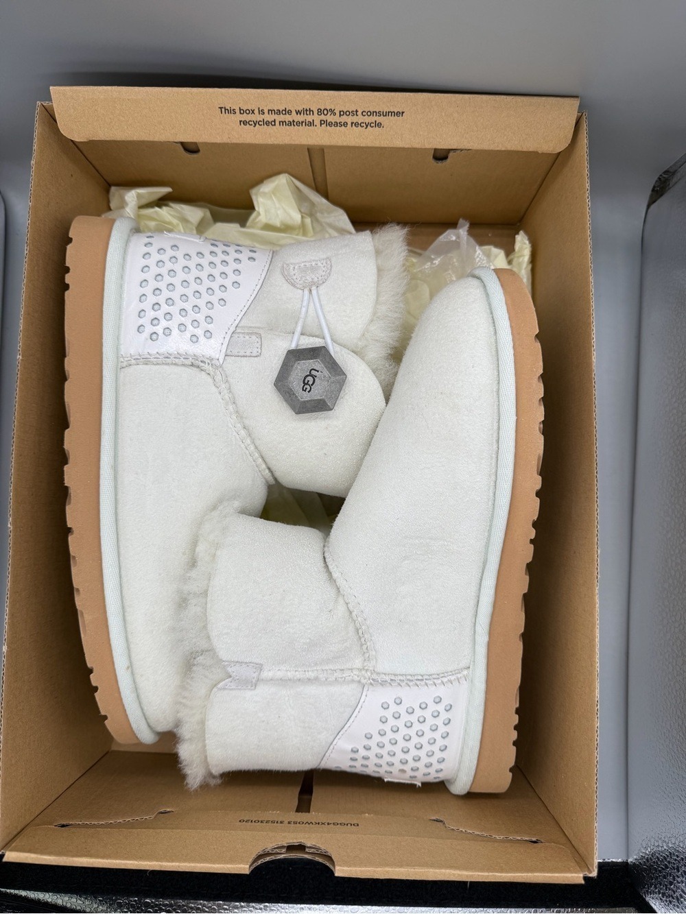 UGG Women’s Mini Bailey Button Geo Perf White Twinface Boots | Size 6 | Rare NIB - Picture 4 of 13